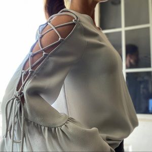 Bell sleeve light blue blouse